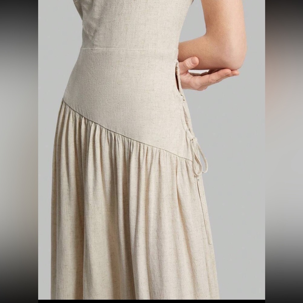 Elegant Khaki Linen One-Shoulder Dress - Picture 8 of 9